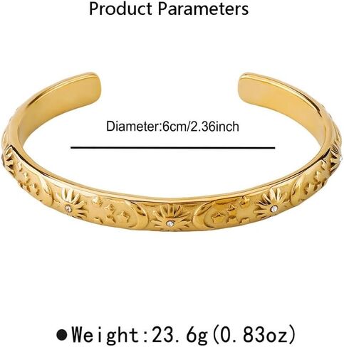 Embossed Moon Star Sun Bangle Cuff Bracelet for Women Fashion CZ Insected Celestial Open Adjustable Statement Bracelets Lightweight Boho Wrist Wrap Dress Accessories Jewelry Gift in Saudi Arabia