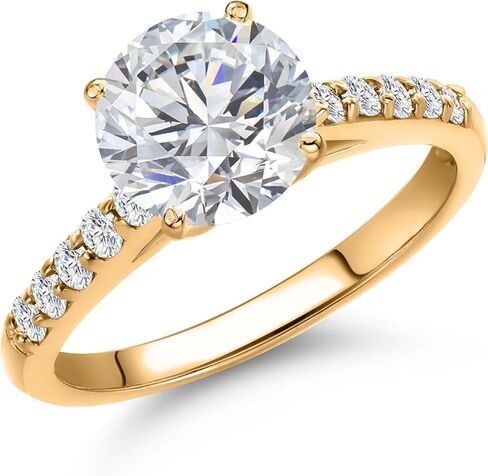Gem Stone King 2.20 Cttw IGI ألماس مزروع في مختبر من الذهب الأصفر عيار 10 قيراط للنساء | 2.00 قيراط مركز القطع الدائري | لون E-F | وضوح VS1-VS2 | متوفر بمقاسات 5، 6، 7، 8، 9 in Saudi Arabia