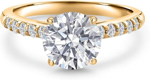 Gem Stone King 2.20 Cttw IGI ألماس مزروع في مختبر من الذهب الأصفر عيار 10 قيراط للنساء | 2.00 قيراط مركز القطع الدائري | لون E-F | وضوح VS1-VS2 | متوفر بمقاسات 5، 6، 7، 8، 9 in Saudi Arabia