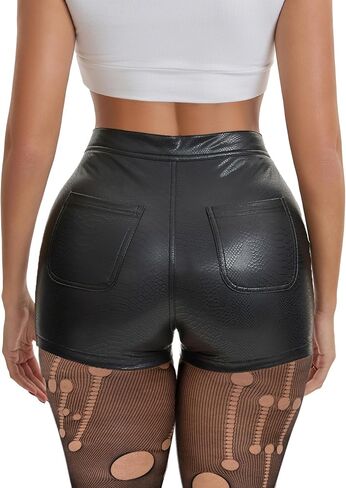 Women's High Waist Faux Leather Shorts Sexy PU Leather Matt Shorts in Kuwait