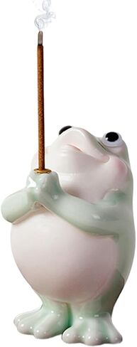 Frog Incense Holder for Sticks, Ceramic Incense Holder Cute Frog Figurines Incense Stick Holder, Insence-Sticks Burner Incense Burner Holder for Yoga Meditation Home Office Decor (without Ash Catcher) in Saudi Arabia