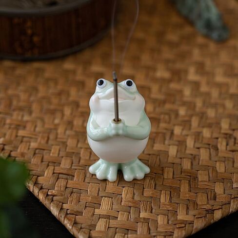 Frog Incense Holder for Sticks, Ceramic Incense Holder Cute Frog Figurines Incense Stick Holder, Insence-Sticks Burner Incense Burner Holder for Yoga Meditation Home Office Decor (without Ash Catcher) in Saudi Arabia