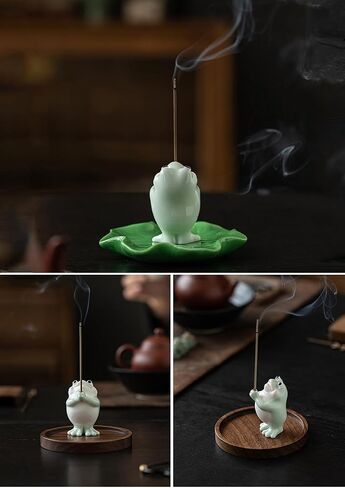 Frog Incense Holder for Sticks, Ceramic Incense Holder Cute Frog Figurines Incense Stick Holder, Insence-Sticks Burner Incense Burner Holder for Yoga Meditation Home Office Decor (without Ash Catcher) in Saudi Arabia