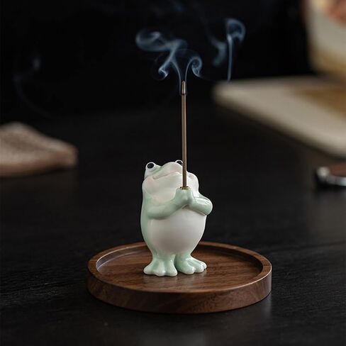 Frog Incense Holder for Sticks, Ceramic Incense Holder Cute Frog Figurines Incense Stick Holder, Insence-Sticks Burner Incense Burner Holder for Yoga Meditation Home Office Decor (without Ash Catcher) in Saudi Arabia