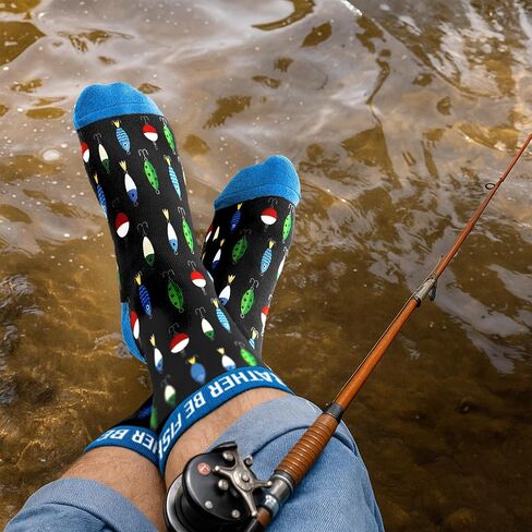 VICRAZY Fishing Gifts for Men - Fly Fishing Accessories Themed Funny Socks, Birthday Gifts for Men, Unique Gift for Dad, Cool gifts for Dads, Ideal for Any Occasion, Soft and Comfortable in Saudi Arabia
