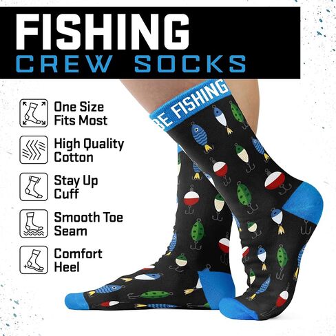 VICRAZY Fishing Gifts for Men - Fly Fishing Accessories Themed Funny Socks, Birthday Gifts for Men, Unique Gift for Dad, Cool gifts for Dads, Ideal for Any Occasion, Soft and Comfortable in Saudi Arabia