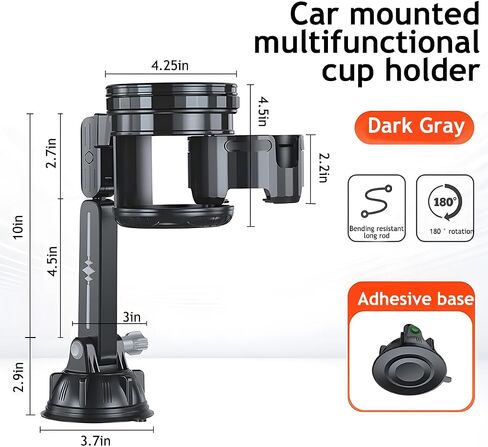 Car Recessed Folding Cup Drink Holder, Sturdy Vehicle Console Water Bottle Can Holder with Suction Cup, Adjustable Automotive Beverage Organizer, Universal for Truck Bus Crane (Gray) in Saudi Arabia