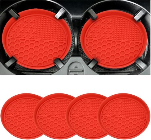 4PCS Car Cup Coaster, Non-Slip Silicone Vehicle Cup Holder Insert Mat, Anti Dust Auto Interior Insulation Cup Holder Embedded in Ornaments Pad Accessories, Universal for Most Cars (Black) in Saudi Arabia