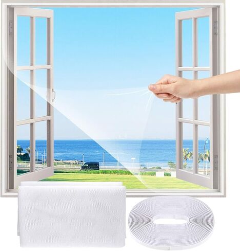 Flyzzz DIY Self-Adhesive Window Screen Netting Mesh Curtain, 100X150cm (Approach 39.37x59.05 Inches), with Hook and Sticky Tape, Fitted to Multiple Windows (1 Pack, Black) in Kuwait