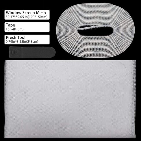 Flyzzz DIY Self-Adhesive Window Screen Netting Mesh Curtain, 100X150cm (Approach 39.37x59.05 Inches), with Hook and Sticky Tape, Fitted to Multiple Windows (1 Pack, Black) in Kuwait