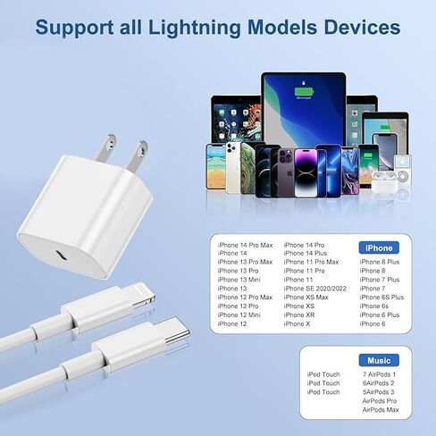 iPhone Fast Charging Block with 10ft Cable, 3Pack for Apple Certified Wall Charger Plug and USB C to Lightning Cord Long, Type C Power Adapter Cube Brick for Apple iPhone 14 Pro Max/13 Pro/12 Mini/11 in Kuwait