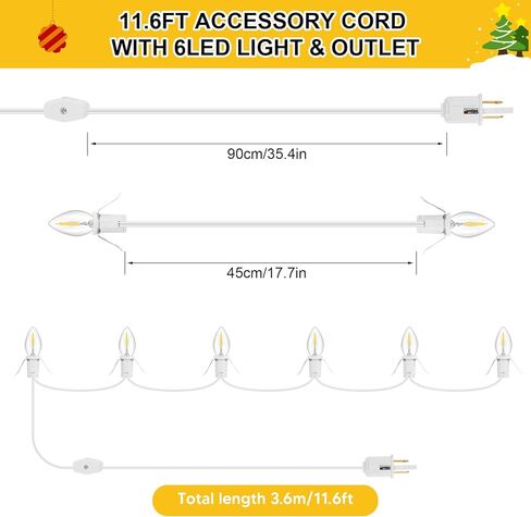 4 حزمة سلك ملحق مع 24 لمبة إضاءة LED ومنفذ إضاءة قرية عيد الميلاد بطول 46.4 قدم سلك أبيض مع مصهر احتياطي مصباح C7 أبيض دافئ ملحقات قرية عيد الميلاد لتزيين منازل القرية in Kuwait