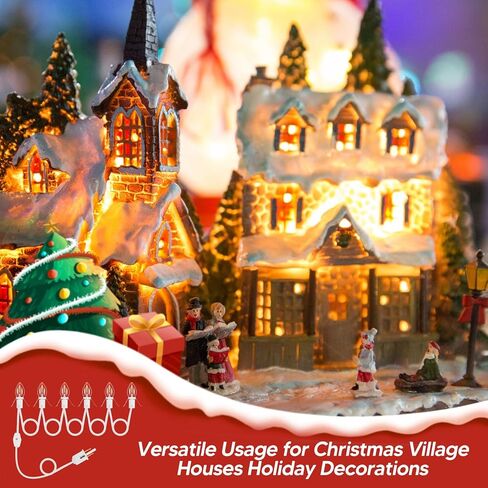 4 حزمة سلك ملحق مع 24 لمبة إضاءة LED ومنفذ إضاءة قرية عيد الميلاد بطول 46.4 قدم سلك أبيض مع مصهر احتياطي مصباح C7 أبيض دافئ ملحقات قرية عيد الميلاد لتزيين منازل القرية in Kuwait