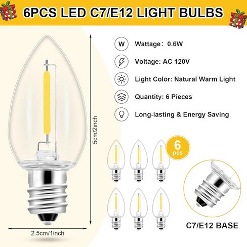 4 حزمة سلك ملحق مع 24 لمبة إضاءة LED ومنفذ إضاءة قرية عيد الميلاد بطول 46.4 قدم سلك أبيض مع مصهر احتياطي مصباح C7 أبيض دافئ ملحقات قرية عيد الميلاد لتزيين منازل القرية in Kuwait