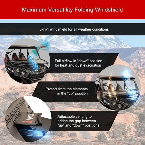 Tusk UTV Folding Glass Windshield with Windshield Wiper Compatible with Kawasaki Teryx4 800 2016-2025 in Saudi Arabia