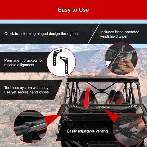 Tusk UTV Folding Glass Windshield with Windshield Wiper Compatible with Kawasaki Teryx4 800 2016-2025 in Saudi Arabia