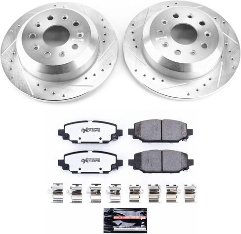 طقم فرامل خلفية Power Stop لسيارة 2018 2019 2020 2021 2022 2023 2024 Jeep Wrangler - وسادات فرامل سيراميك من ألياف الكربون للشاحنة والسحب واستبدال الدوارات المحفورة والمشقوقة، K7943-36 in Saudi Arabia