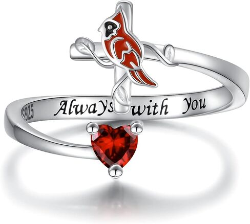Sterling Silver Cardinal Cross Jewelry for Women: Red Bird Cardinal Cross Earrings Adjustable Ring Pendant Necklace Memorial Jewelry Gift in Saudi Arabia