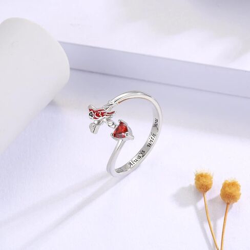 Sterling Silver Cardinal Cross Jewelry for Women: Red Bird Cardinal Cross Earrings Adjustable Ring Pendant Necklace Memorial Jewelry Gift in Saudi Arabia