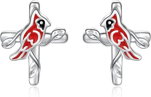 Sterling Silver Cardinal Cross Jewelry for Women: Red Bird Cardinal Cross Earrings Adjustable Ring Pendant Necklace Memorial Jewelry Gift in Saudi Arabia