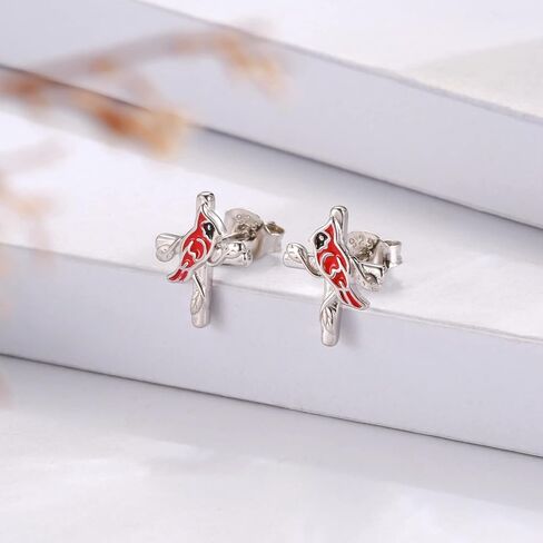 Sterling Silver Cardinal Cross Jewelry for Women: Red Bird Cardinal Cross Earrings Adjustable Ring Pendant Necklace Memorial Jewelry Gift in Saudi Arabia