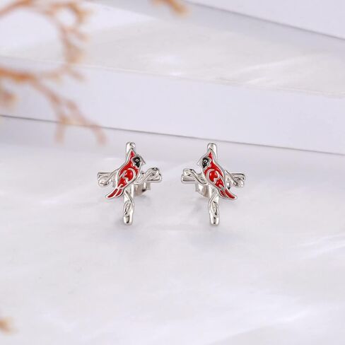 Sterling Silver Cardinal Cross Jewelry for Women: Red Bird Cardinal Cross Earrings Adjustable Ring Pendant Necklace Memorial Jewelry Gift in Saudi Arabia