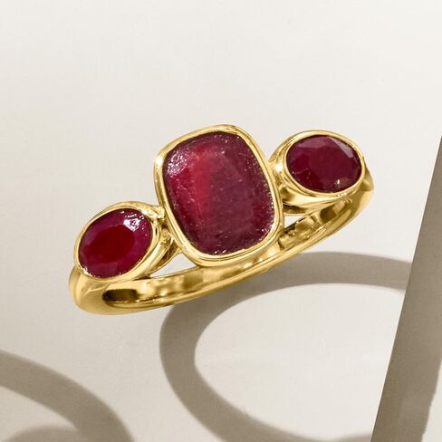 Ross-Simons 3.30 ct. t.w. Ruby 3-Stone Ring in 18kt Gold Over Sterling in Saudi Arabia