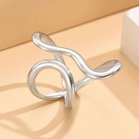 Chunky Rings for Women,Gold Silver Two Tone Asymmetrical Wavy Curve Open Ring Dainty Adjustable Stainless Steel Wrap Around Ring Fashion Minimalist Statement Jewelry Accessories in Saudi Arabia