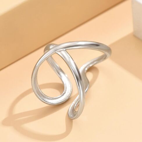 Chunky Rings for Women,Gold Silver Two Tone Asymmetrical Wavy Curve Open Ring Dainty Adjustable Stainless Steel Wrap Around Ring Fashion Minimalist Statement Jewelry Accessories in Saudi Arabia