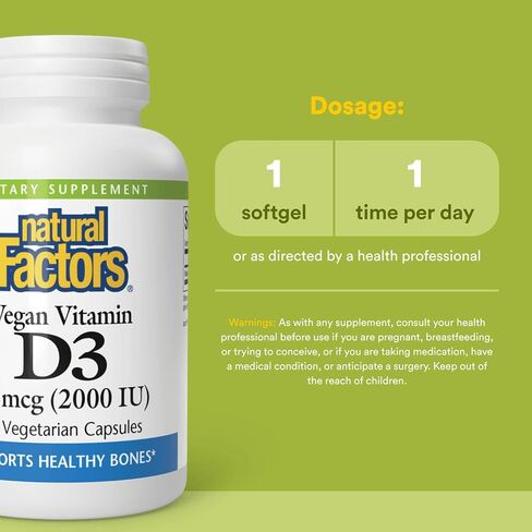 Natural Factors, Vegan Vitamin D3 2000 IU, Supports Bone and Immune Health, 90 Capsules in Saudi Arabia