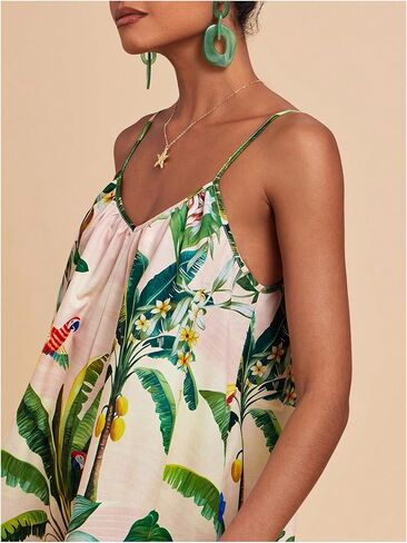 Women's Summer Tropical Rompers Sleeveless V Neck Wide Leg Vacation Short Jumpsuits in Saudi Arabia