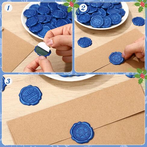 Dianelhall 50 Pcs Christmas Wax Seal Stickers Vintage Envelope Seal Stickers Embossed Christmas Wedding Sticker Roses Snowflake Stickers Self Adhesive Wax Seals for Wedding(Wine Red) in Kuwait