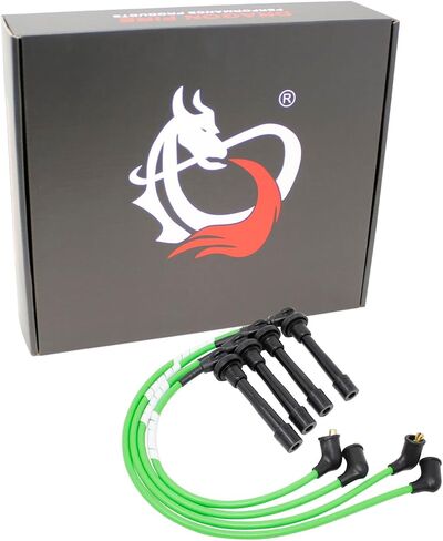 AIP Electronics Dragon FIRE Performance 8.5 مم أسلاك توصيل شرارة خضراء منخفضة المقاومة متوافقة مع 1992-2000 Acura EL وHonda Civic del Sol 1.5L 1.6L SOHC NGK HE76 8034 OEM Fit PWJ327 in Saudi Arabia