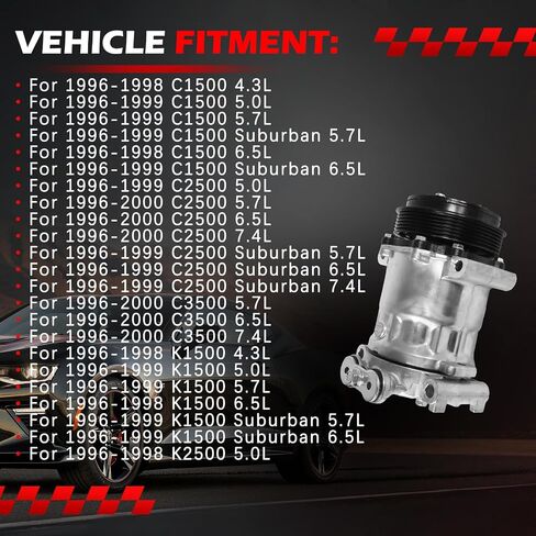 AC Compressor Fit for C1500 /C2500 /C3500 /K1500 /K2500 /K3500, for Silverado Suburban Tahoe Yukon 1996-1999, Air Condition Compressor with Clutch Replace for 1136557 1136519 in Saudi Arabia