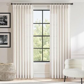 White Pinch Pleated Sheer Curtains Linen Blend 2 Panels 95 inches Long Curtains Sheer Light Filtering Pinch Pleated Drapes with Back Tab for Living Room, 40Wx95L, Natural in Saudi Arabia