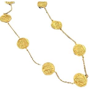 Retro matte gold mini coins Greek mythology Athena/owl portrait sweater chain 46CM in Saudi Arabia