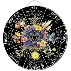 RIVEENY Wheel Of The Year Wall Hanging，12"Wheel Of The Year Wood Sign, Sabbats Pagan Witch Sign, Wiccan Holidays, Wicca Calendar, Yule Altar, Celestial Sign (GJ017) in Kuwait
