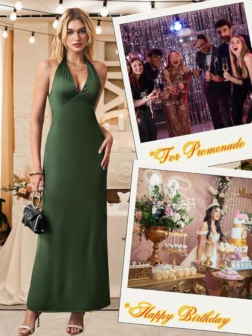 V Neck Dress for Women, Halter Backless, Wedding Guest Cocktail, Bow Open Back Semi Formal Sexy Flowy Maxi in Saudi Arabia