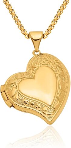 14k Yellow Gold Heart Personalized Photo Locket Necklace Charm Pendant Fine Jewelry For Women Gifts For Her in Kuwait