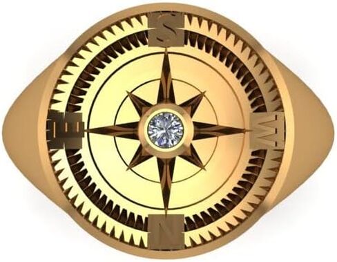 925 Sterling Silver Compass Ring for Men | Gold Plated Signet Gemstone Ring | Stylish Adventure Jewelry | Unique Travel-Inspired Men’s Ring in Saudi Arabia