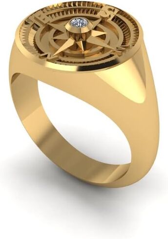 925 Sterling Silver Compass Ring for Men | Gold Plated Signet Gemstone Ring | Stylish Adventure Jewelry | Unique Travel-Inspired Men’s Ring in Saudi Arabia