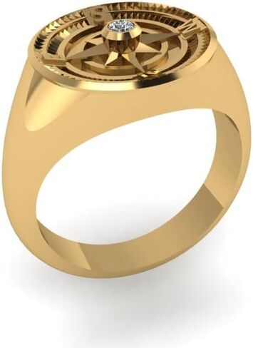 925 Sterling Silver Compass Ring for Men | Gold Plated Signet Gemstone Ring | Stylish Adventure Jewelry | Unique Travel-Inspired Men’s Ring in Saudi Arabia