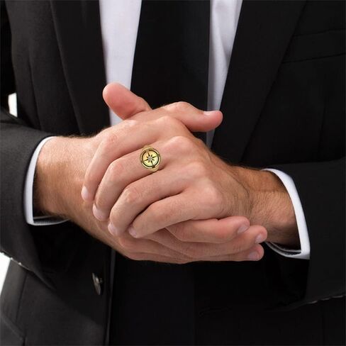 925 Sterling Silver Compass Ring for Men | Gold Plated Signet Gemstone Ring | Stylish Adventure Jewelry | Unique Travel-Inspired Men’s Ring in Saudi Arabia