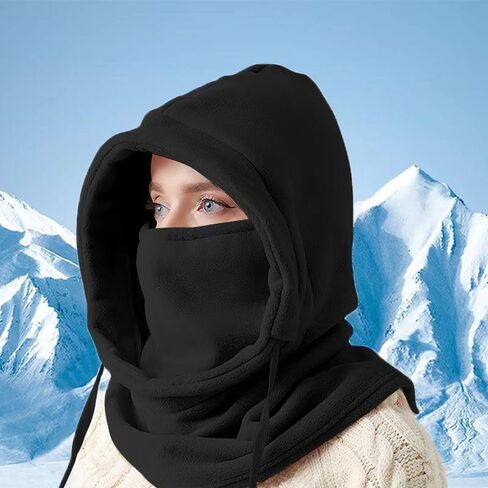 Windproof Winter Face Mask，Warm Fleece Ski Mask for Men and Women，Cold Weather with Motorcycle Bike Cycling Neck Warmer -Black in Saudi Arabia