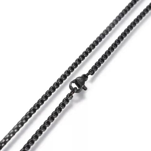 304 Stainless Steel Box Chain Necklaces Black Rose Gold Silver 23.62'' P386-Black in Saudi Arabia
