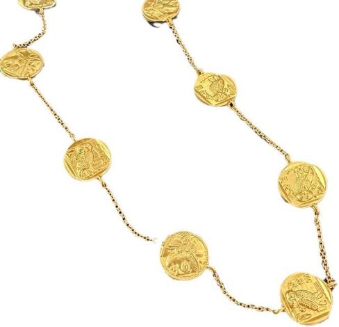 Retro matte gold mini coins Greek mythology Athena/owl portrait sweater chain 46CM in Saudi Arabia