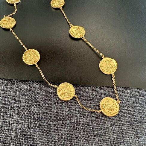 Retro matte gold mini coins Greek mythology Athena/owl portrait sweater chain 46CM in Saudi Arabia