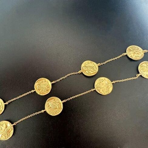 Retro matte gold mini coins Greek mythology Athena/owl portrait sweater chain 46CM in Saudi Arabia