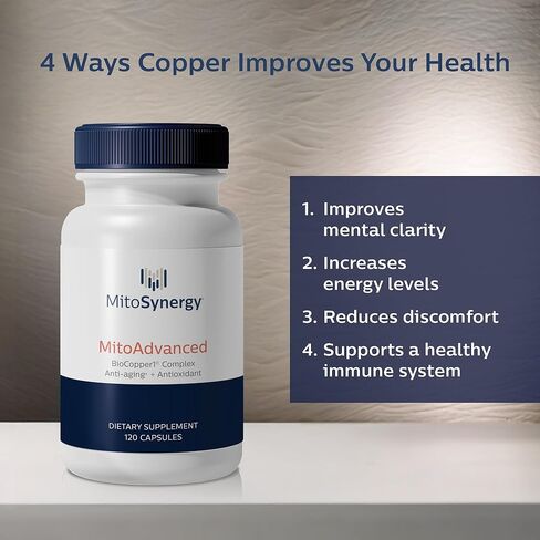 MitoAdvanced BioCopper1 (Cunermuspir) - كوكتيل الميتوكوندريا النحاسي المتوفر بيولوجيًا مع Coq10 والثيامين والريبوز والفولات والكولين وحمض البانتوثينيك - مضاد للشيخوخة، مضاد للشيب - 120 قيراط in Kuwait