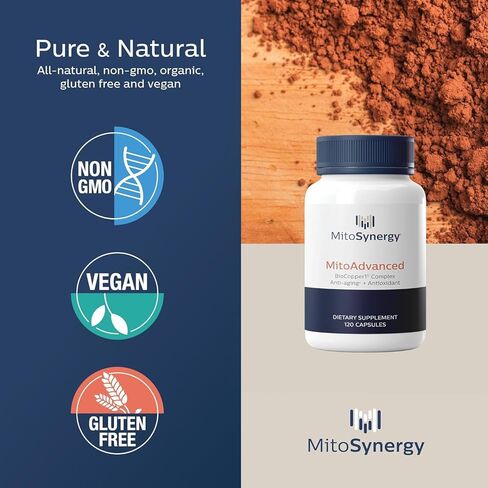 MitoAdvanced BioCopper1 (Cunermuspir) - كوكتيل الميتوكوندريا النحاسي المتوفر بيولوجيًا مع Coq10 والثيامين والريبوز والفولات والكولين وحمض البانتوثينيك - مضاد للشيخوخة، مضاد للشيب - 120 قيراط in Kuwait